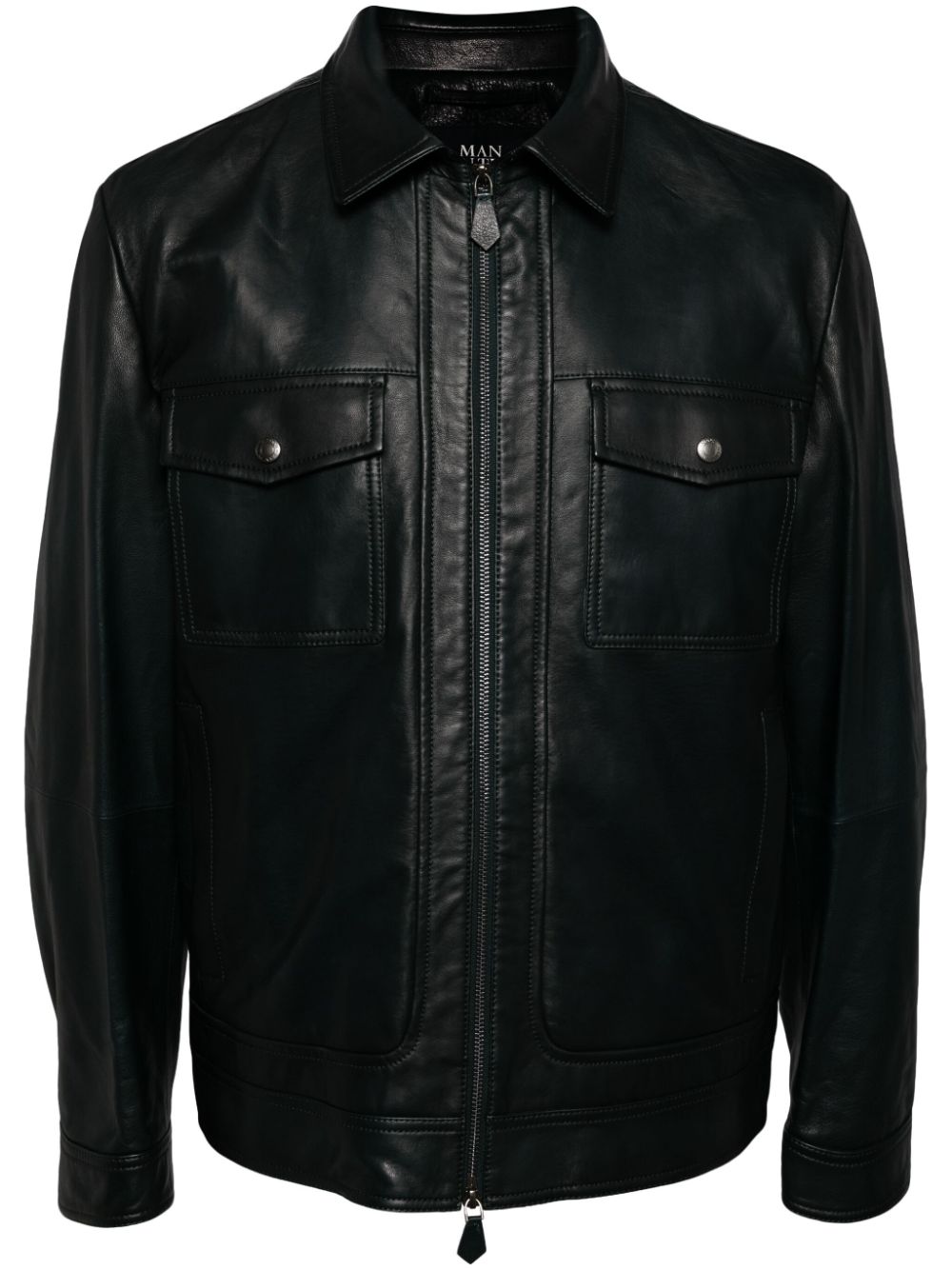 two-way zip leather jacket