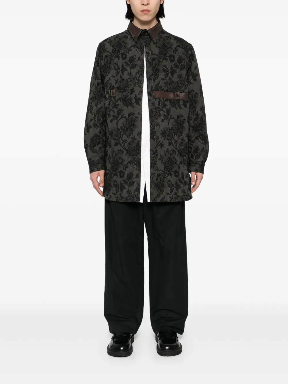 Yohji Yamamoto Overhemd met bloemenjacquard - Zwart