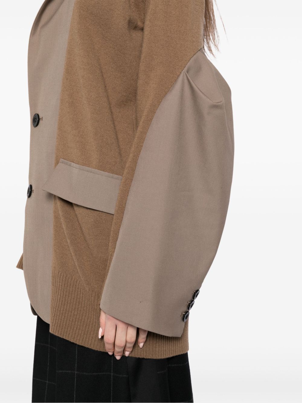 Shop Sacai Panelled Wool-blend Cardigan In Brown