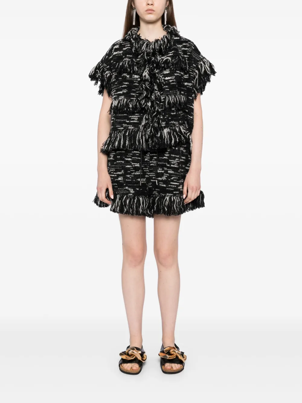 sacai chamarra tejida con borde de flecos | Chamarras cortas | Image 2