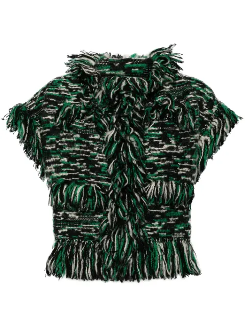 sacai fringed-edge knitted jacket