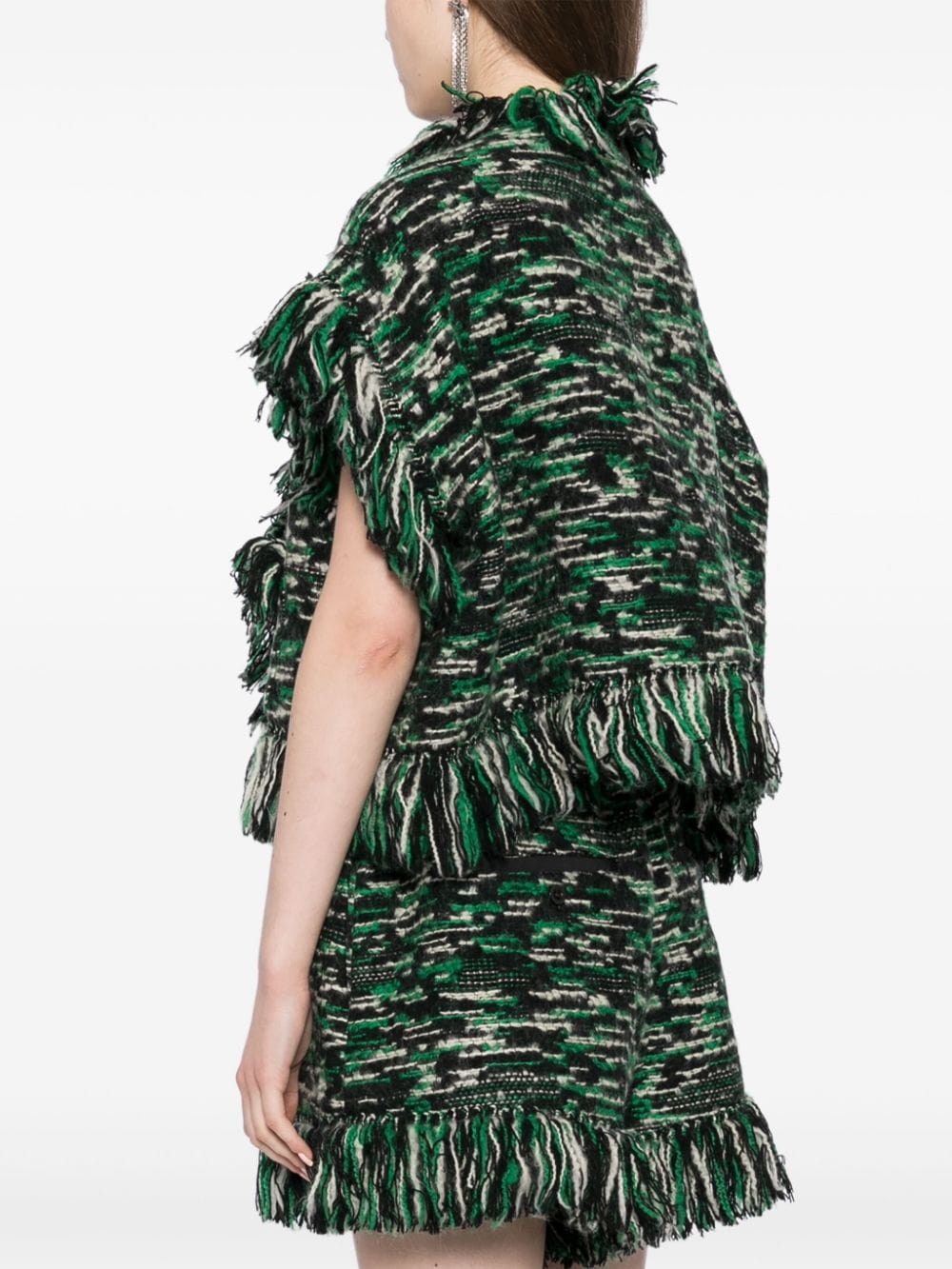 Shop Sacai Fringed-edge Knitted Jacket In Green