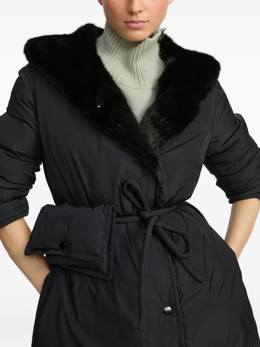 Yves Salomon Fur-trimmed Belted Coat In Black