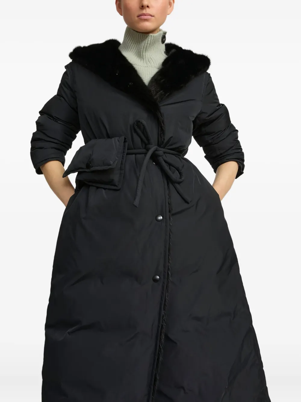 Yves Salomon Fur-trimmed Belted Coat In Black