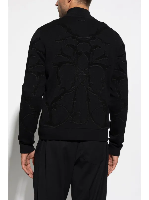 VERSACE スカーフ カーディガン 長袖 ブラック ペイズリー D Versace zip-up Cardigan | Black | FARFETCH