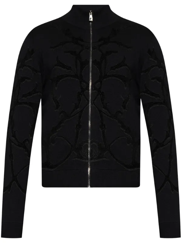 VERSACE スカーフ カーディガン 長袖 ブラック ペイズリー D Versace zip-up Cardigan | Black | FARFETCH