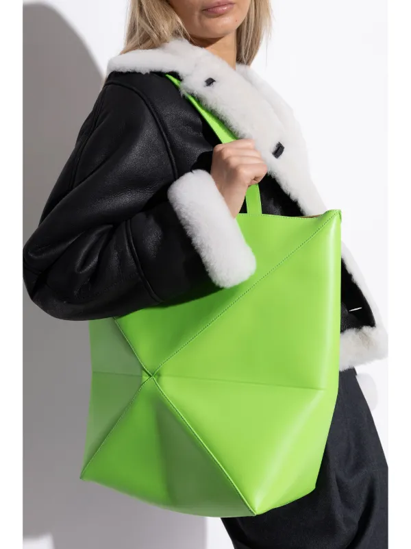 XL Puzzle Fold tote in shiny calfskin Black - LOEWE