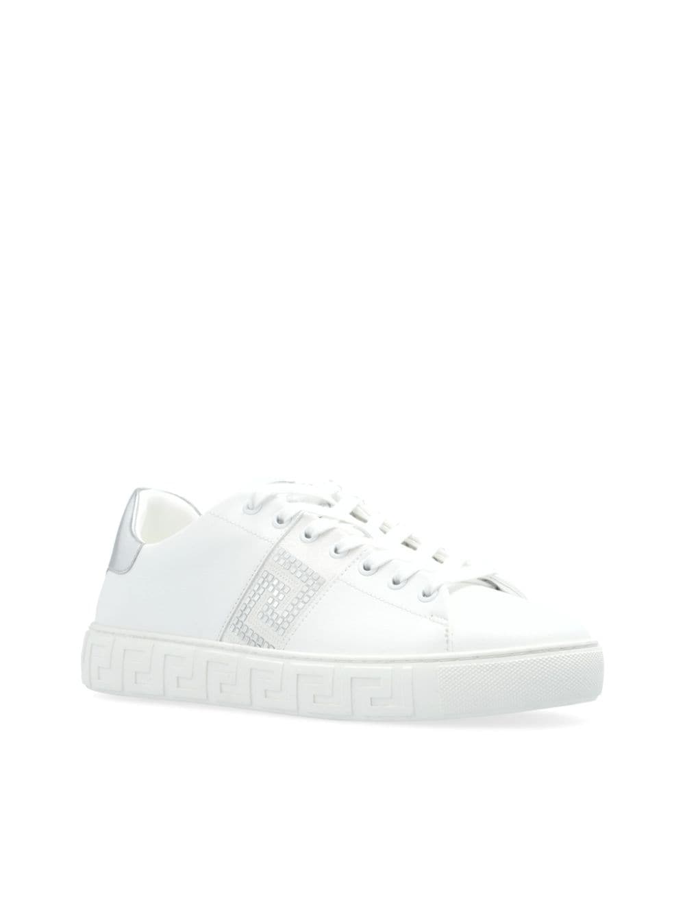 Shop Versace Crystal Greca Sneakers In White