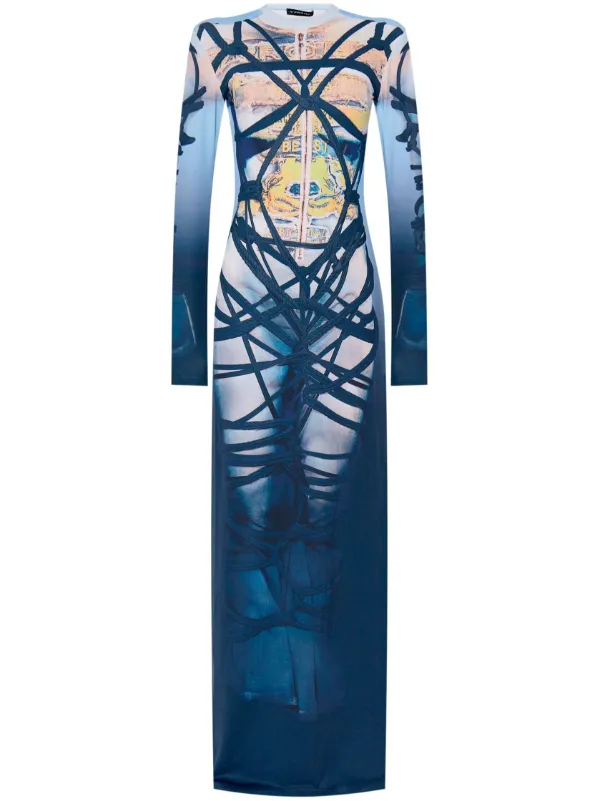 chinese dress ladies 70s Lanvin Graphic Maxi Dress