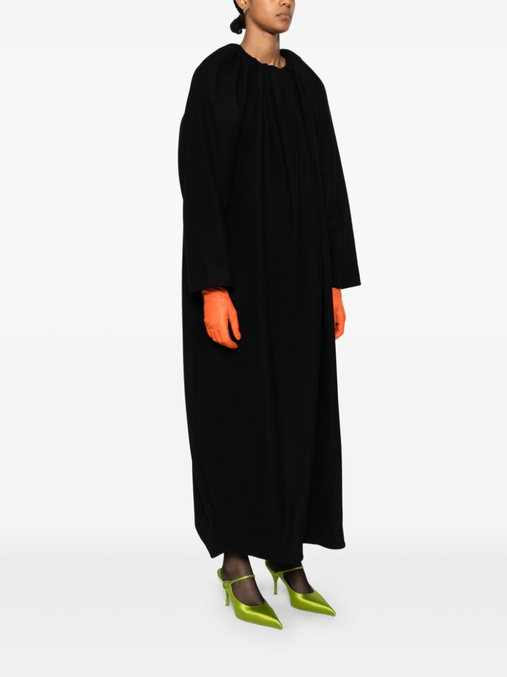 Shop Rochas Gathered-neck Coat In Black