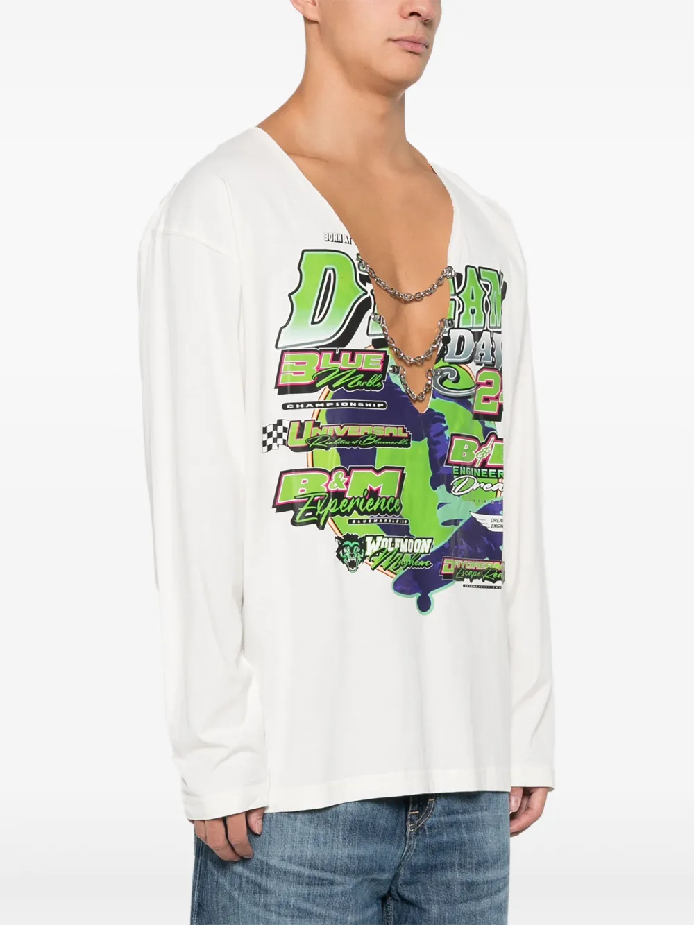 Shop Bluemarble Moto-print & Chain T-shirt In White