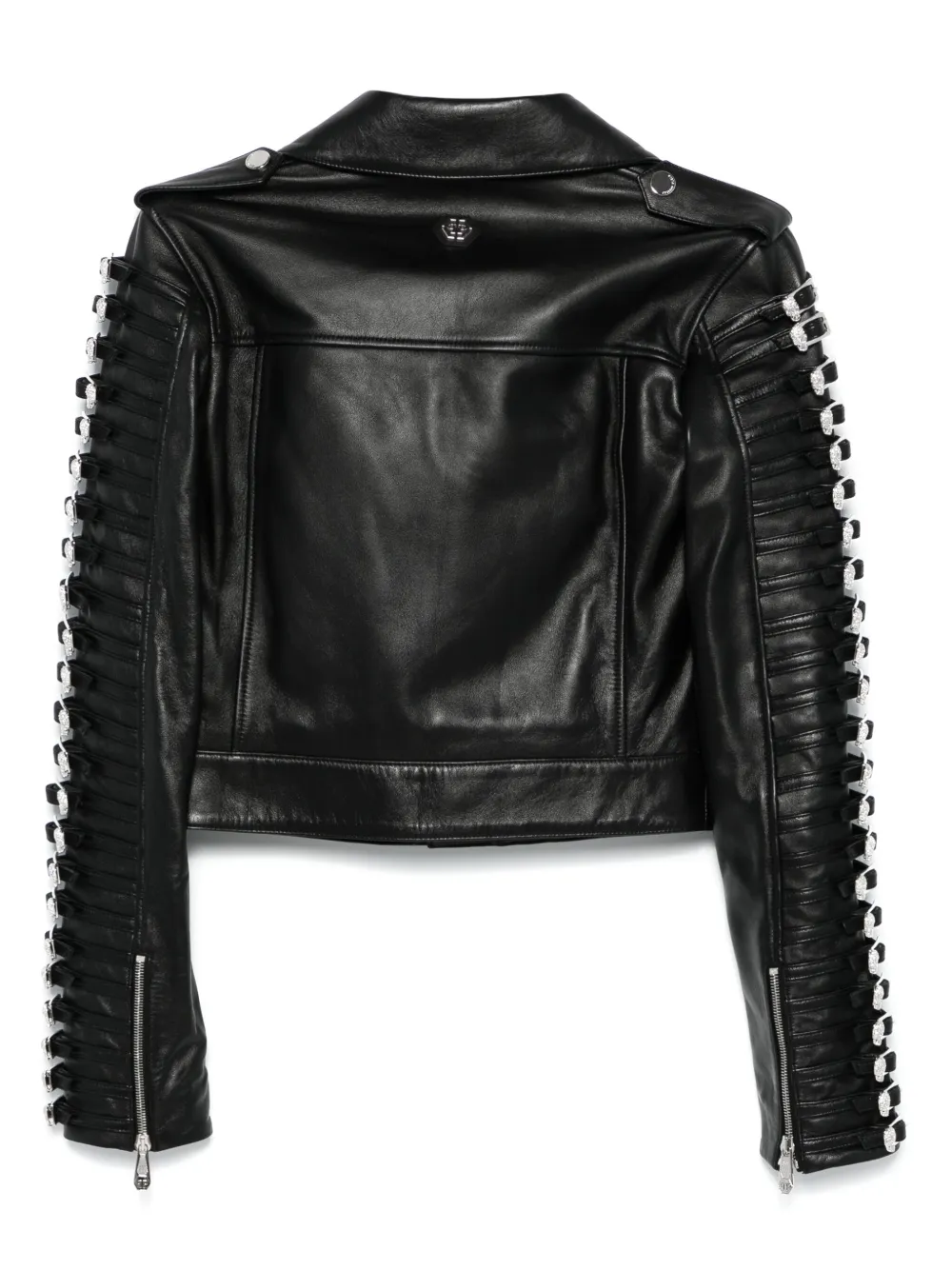 Philipp Plein Bikerjack met kristallen gesp - Zwart