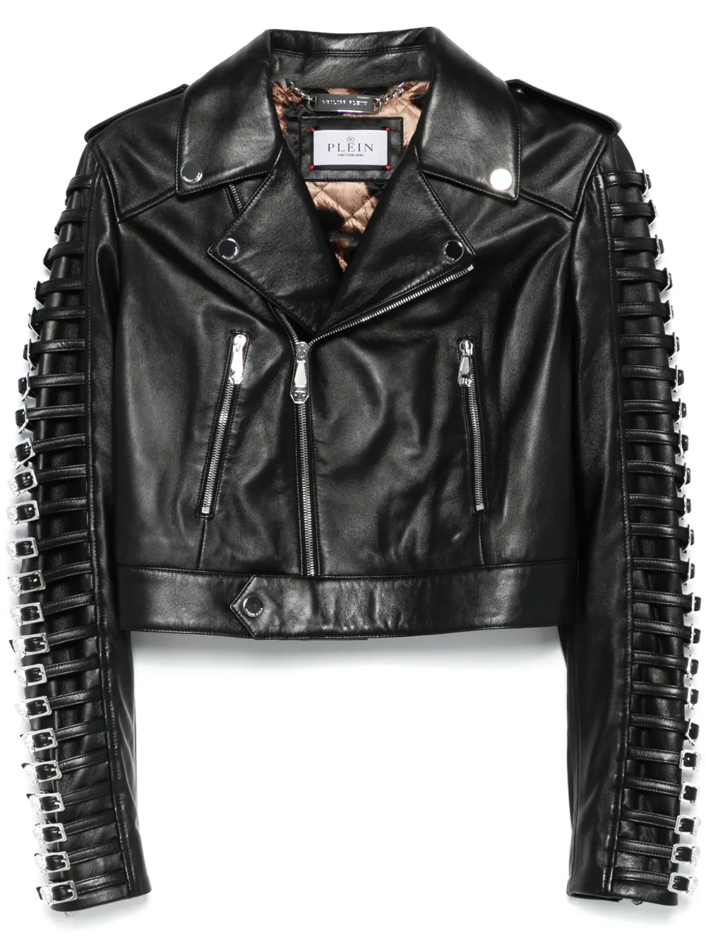 Philipp Plein crystal buckle Biker Jacket Black FARFETCH