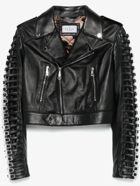Philipp Plein 크리스털 스컬 레더 재킷