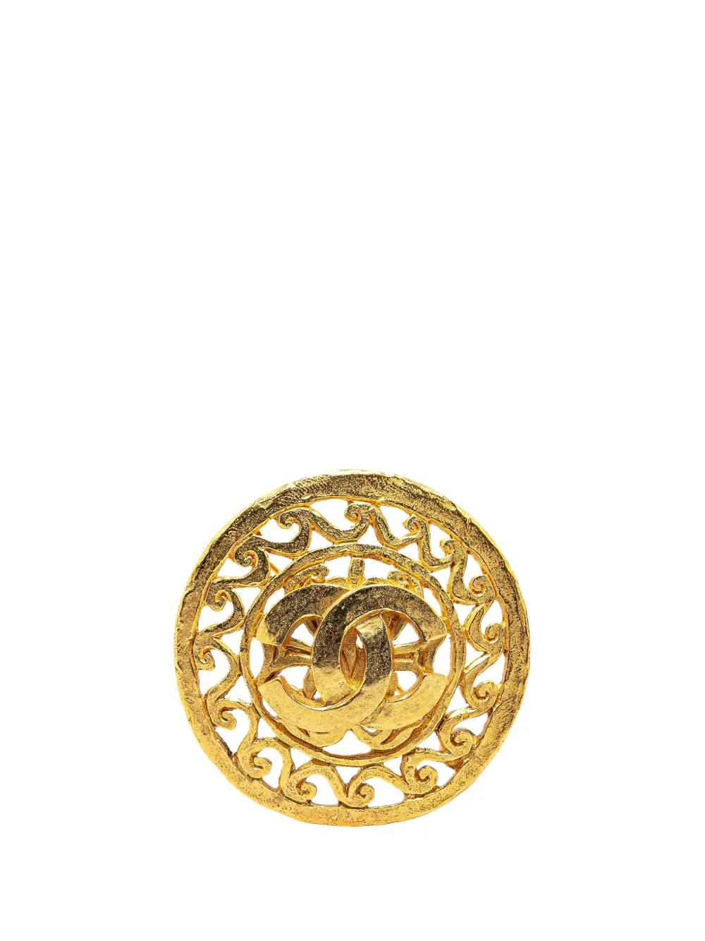 CHANEL Pre-Owned 1995 Gold Plated CC Medallion Round costume brooch