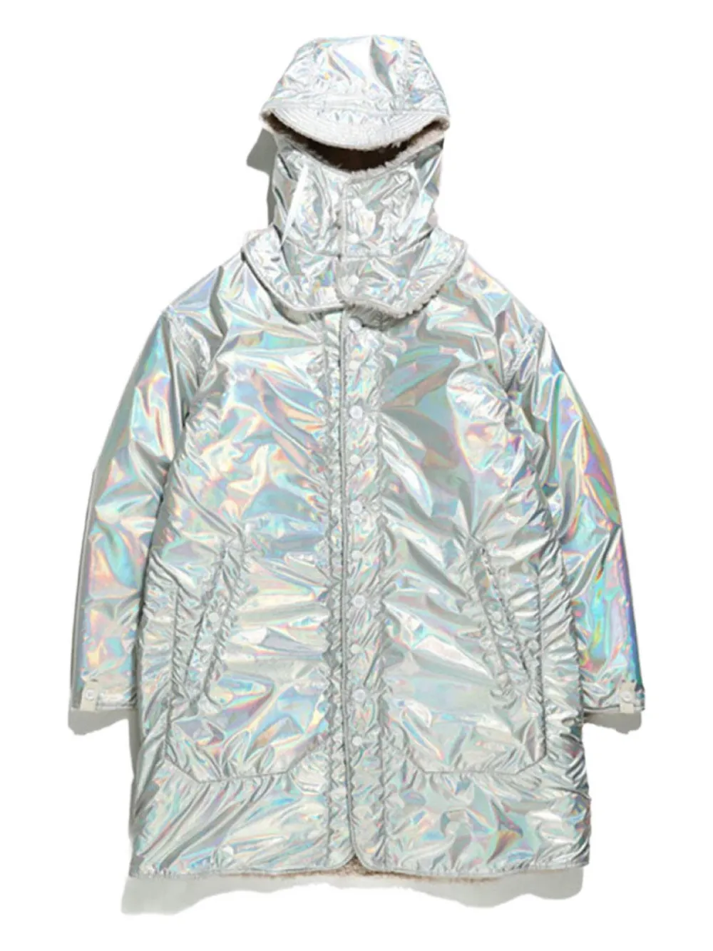 iridescent hooded parka
