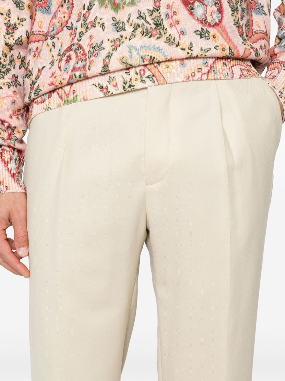 Shop Etro Pleated Wool Trousers In Neutrals