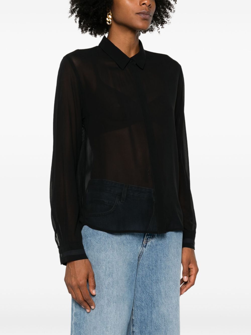 Shop Kristensen Du Nord Semi-sheer Shirt In Black