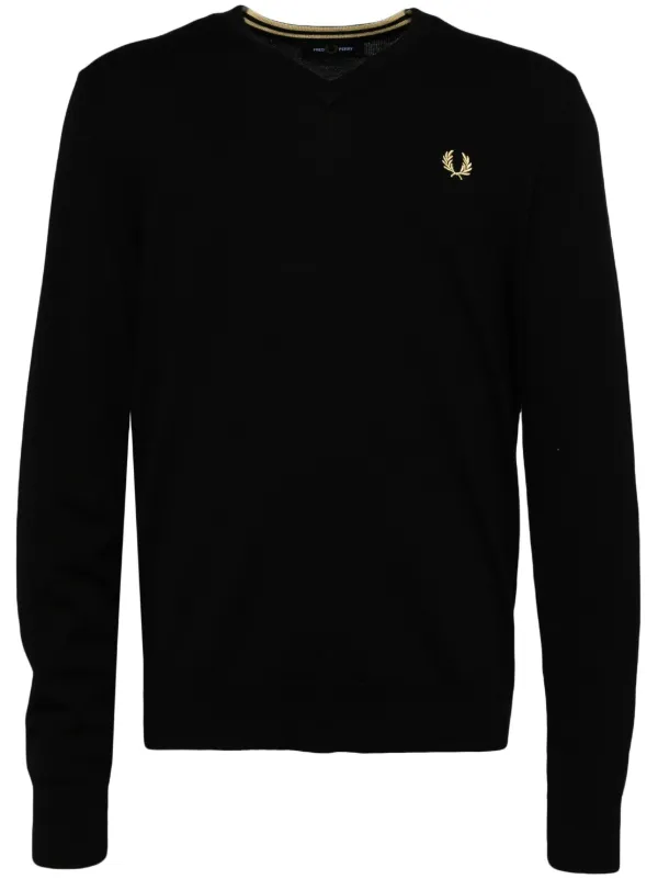 Fred Perry logo embroidered V neck Jumper Black FARFETCH IE