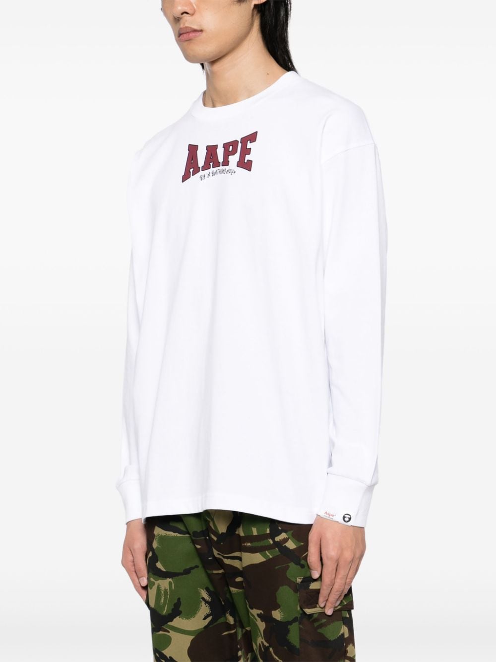 Shop Aape By A Bathing Ape Logo-print Long-sleeved T-shirt In White