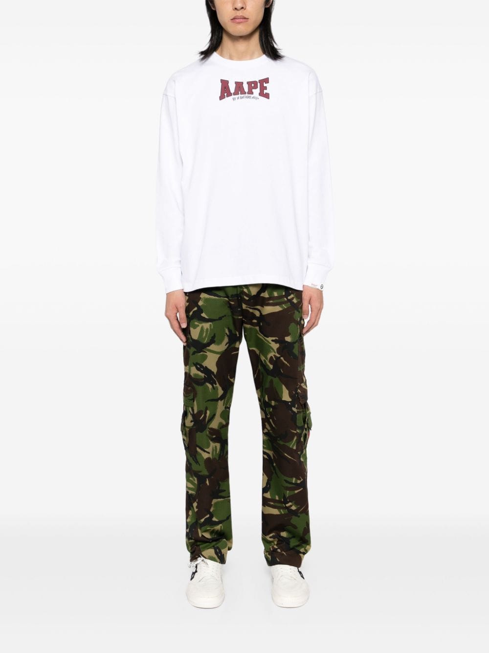 Shop Aape By A Bathing Ape Logo-print Long-sleeved T-shirt In White