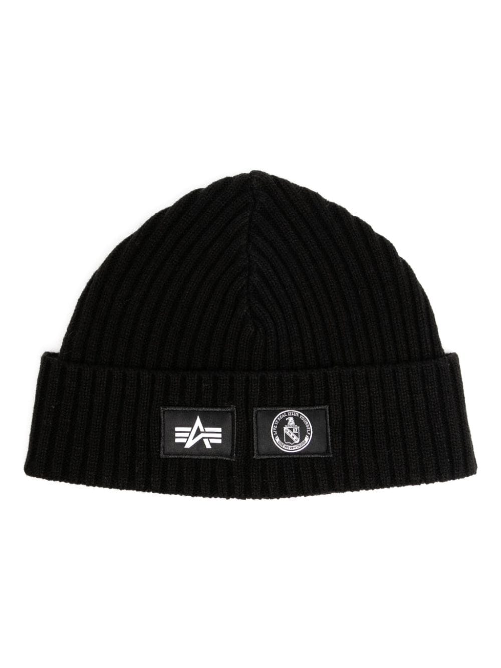 Shop Izzue Logo-patch Ribbed Knit Beanie In Black