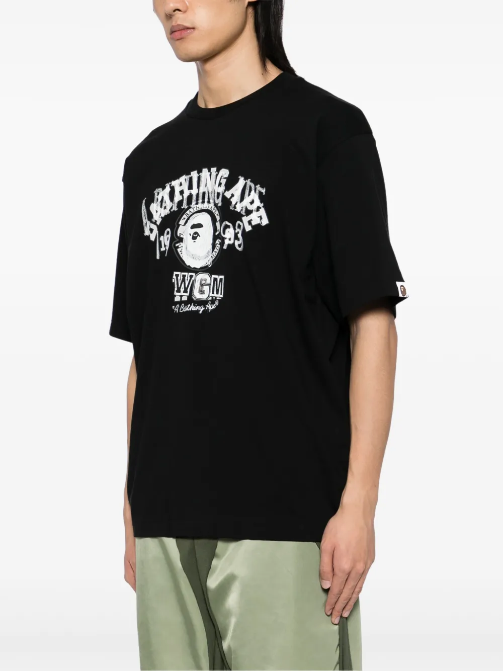 A BATHING APE Gelaagd College ruimvallend T-shirt Zwart