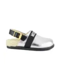 Moschino Kids buckle-strap metallic leather mules - Silver