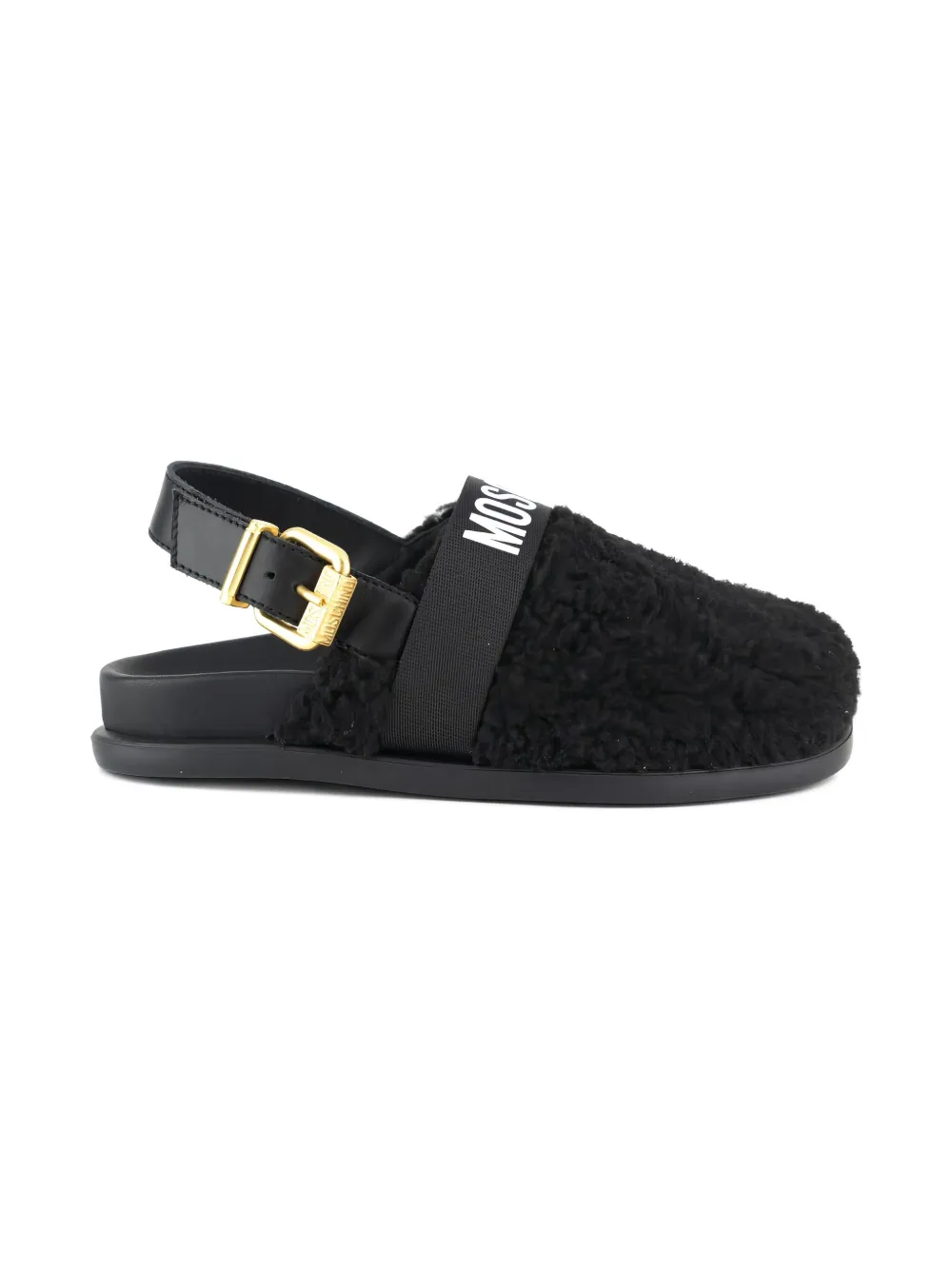 Moschino Kids buckle-strap teddy mules Black