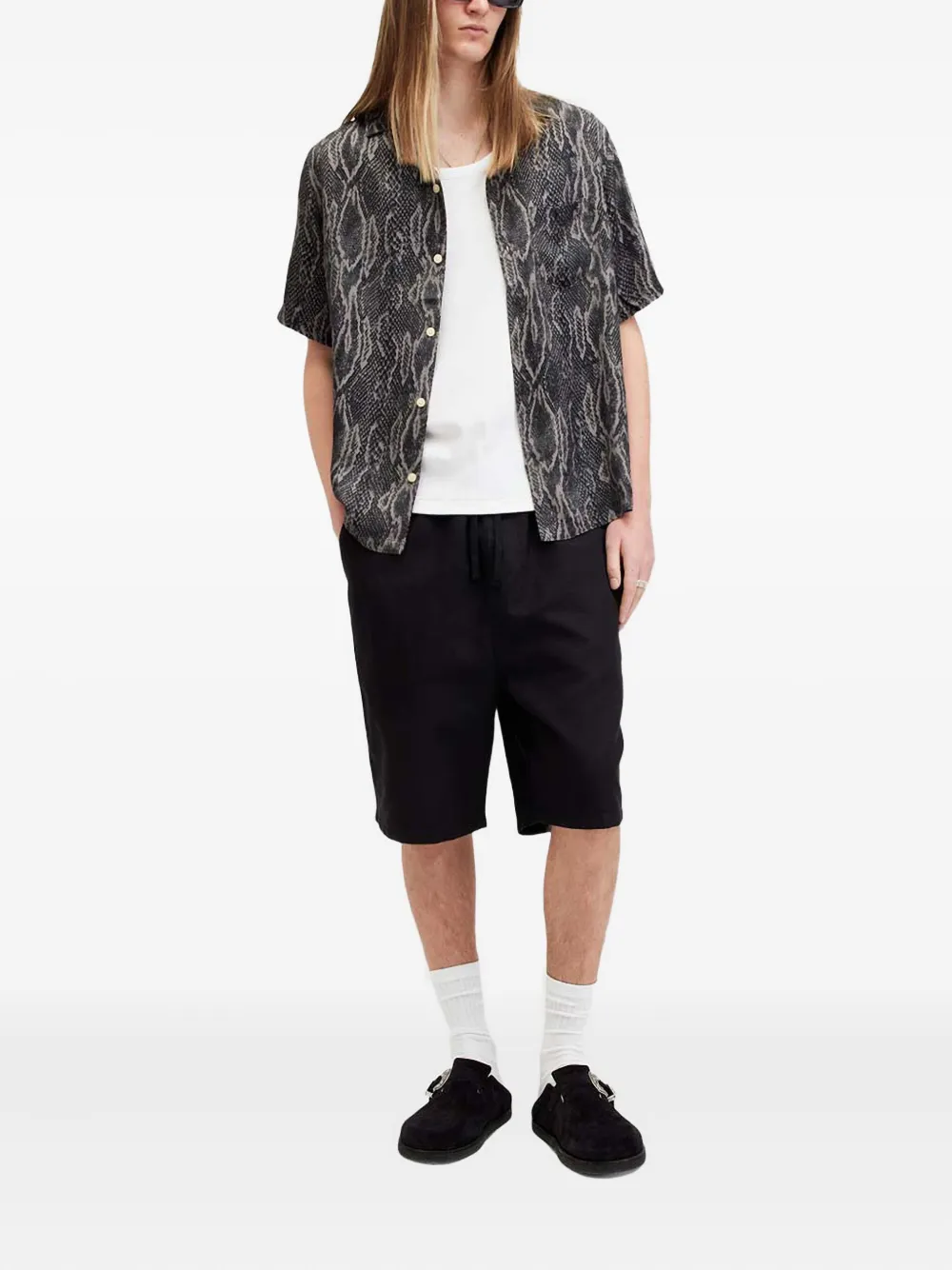 AllSaints snakeskin-print short-sleeve shirt - Zwart