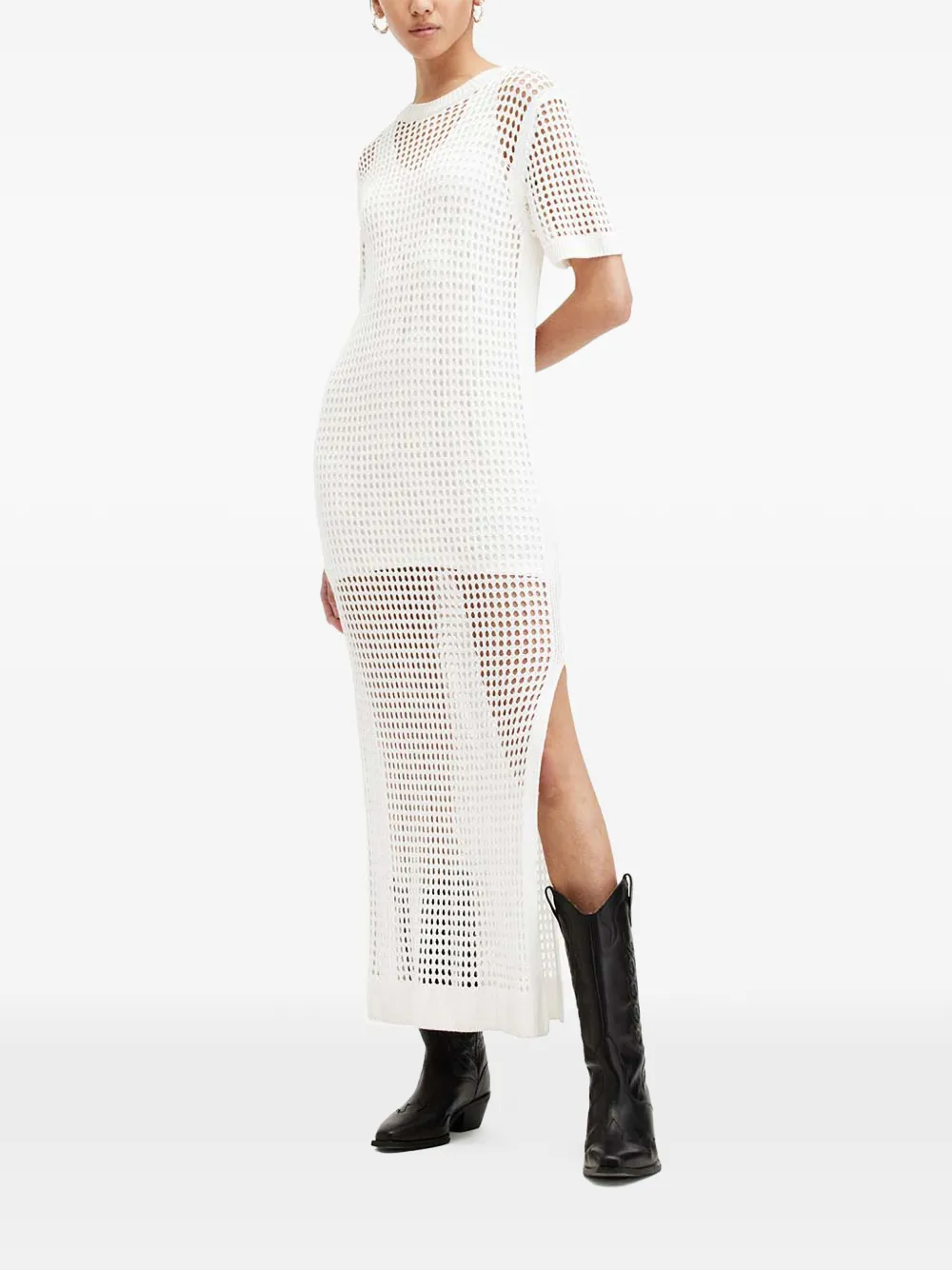 Allsaints Paloma Round-neck Midi Dress In Gray