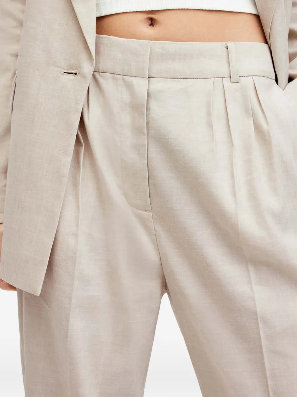 Allsaints Pleated-front Trousers In Neutral