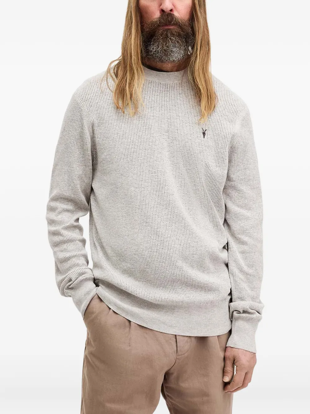 AllSaints logo-embroidered crew-neck sweater | Grey | Image 1