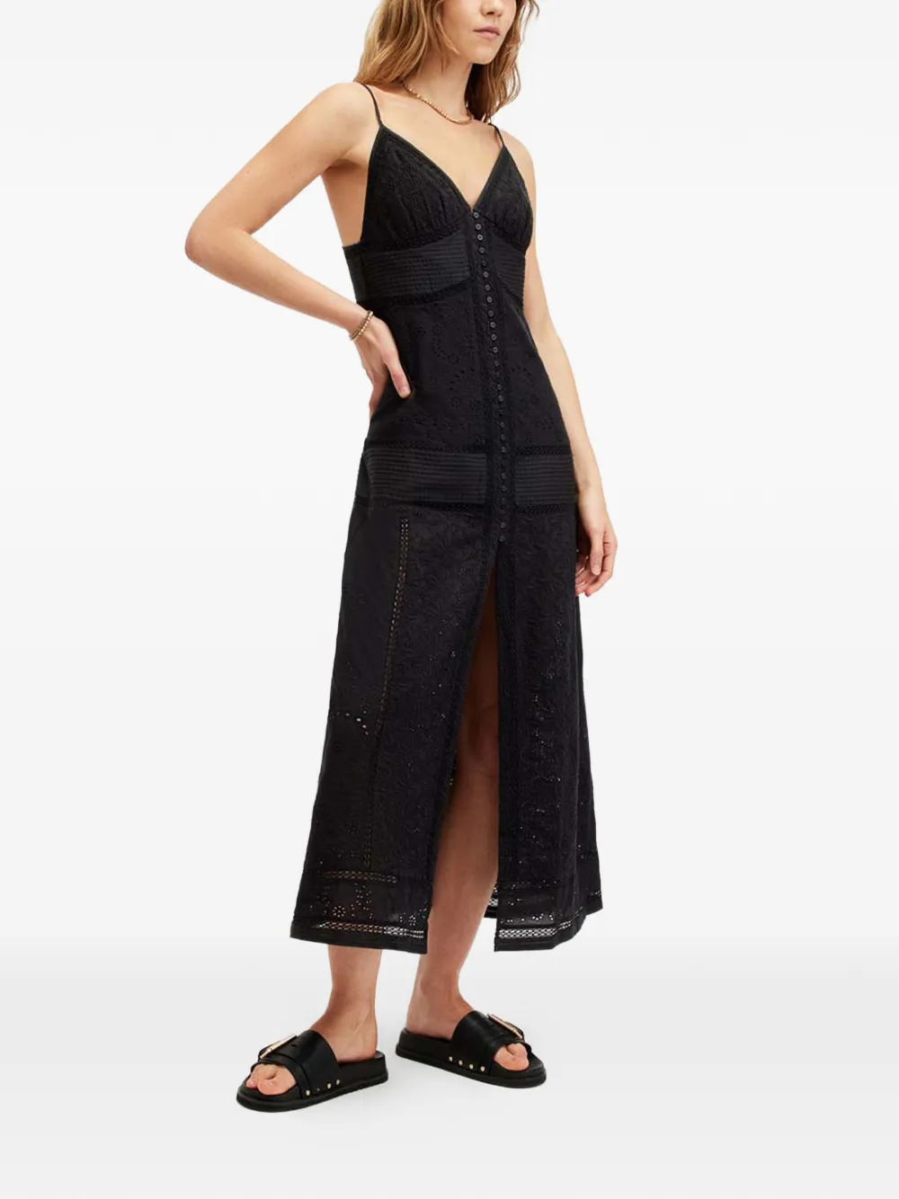 Allsaints Dahlia V-neck Midi Dress In Black