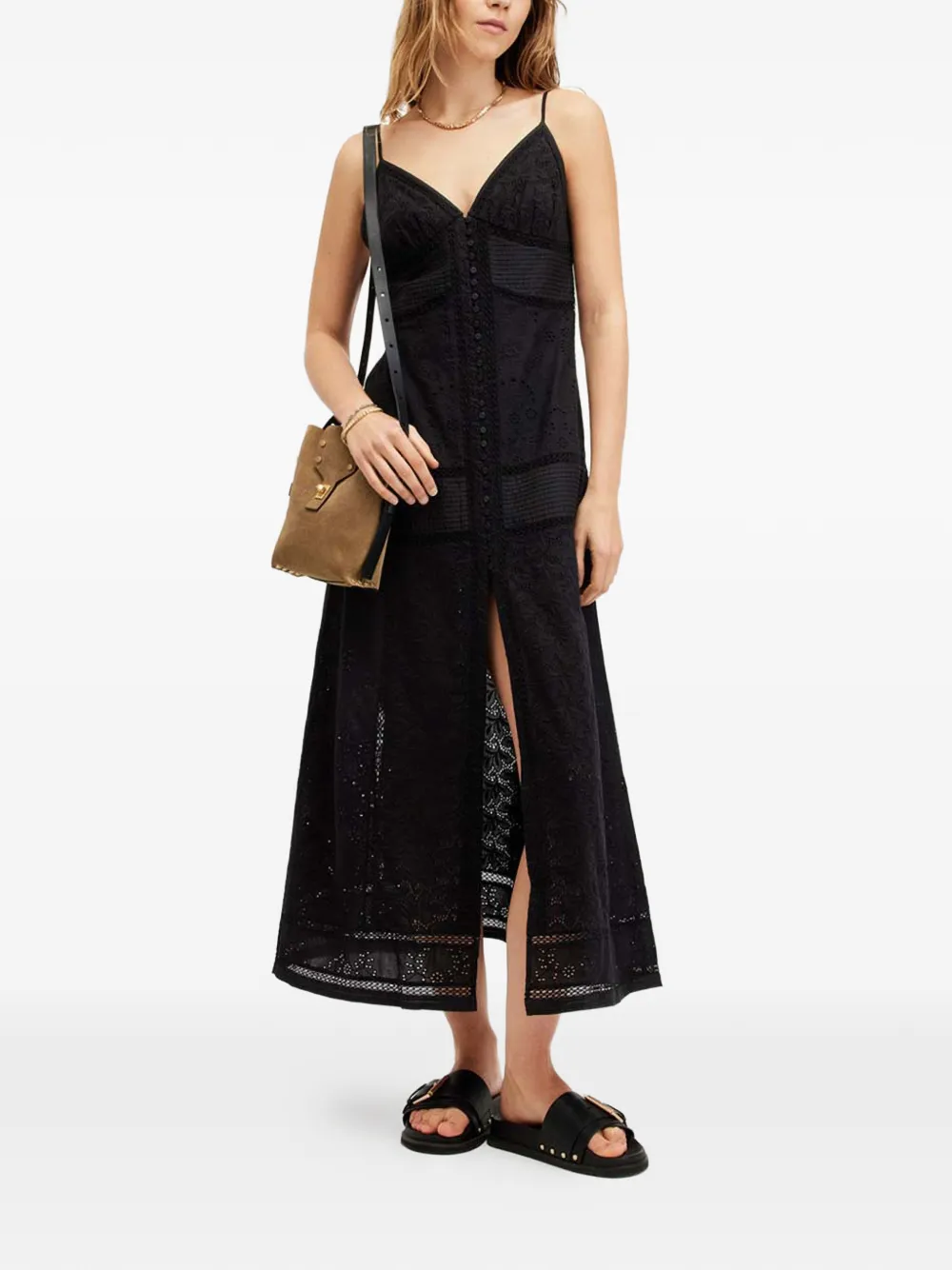 Allsaints Dahlia V-neck Midi Dress In Black