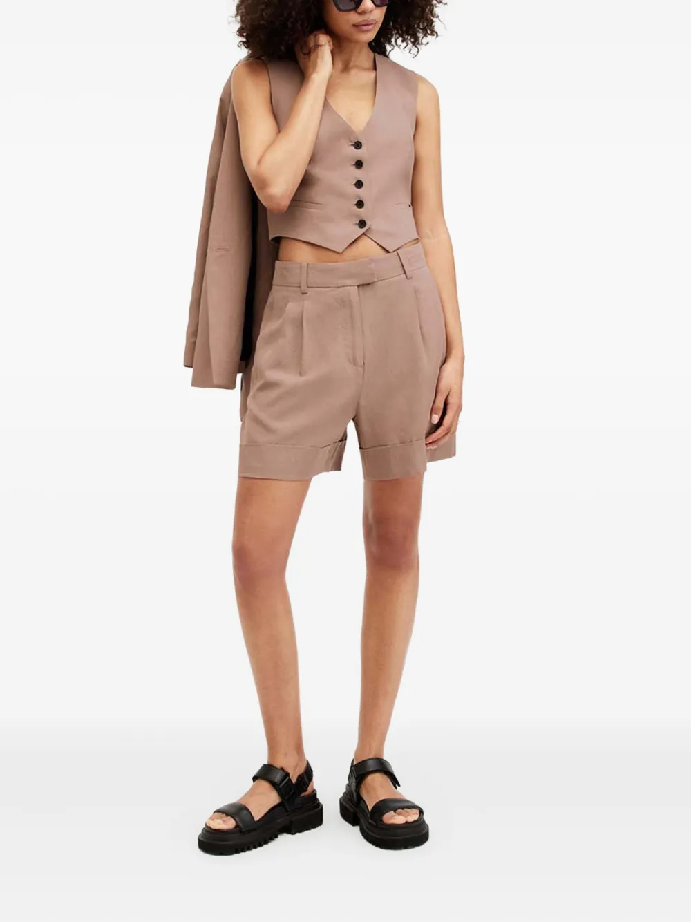Allsaints Pleated-cuffed Shorts In Pink