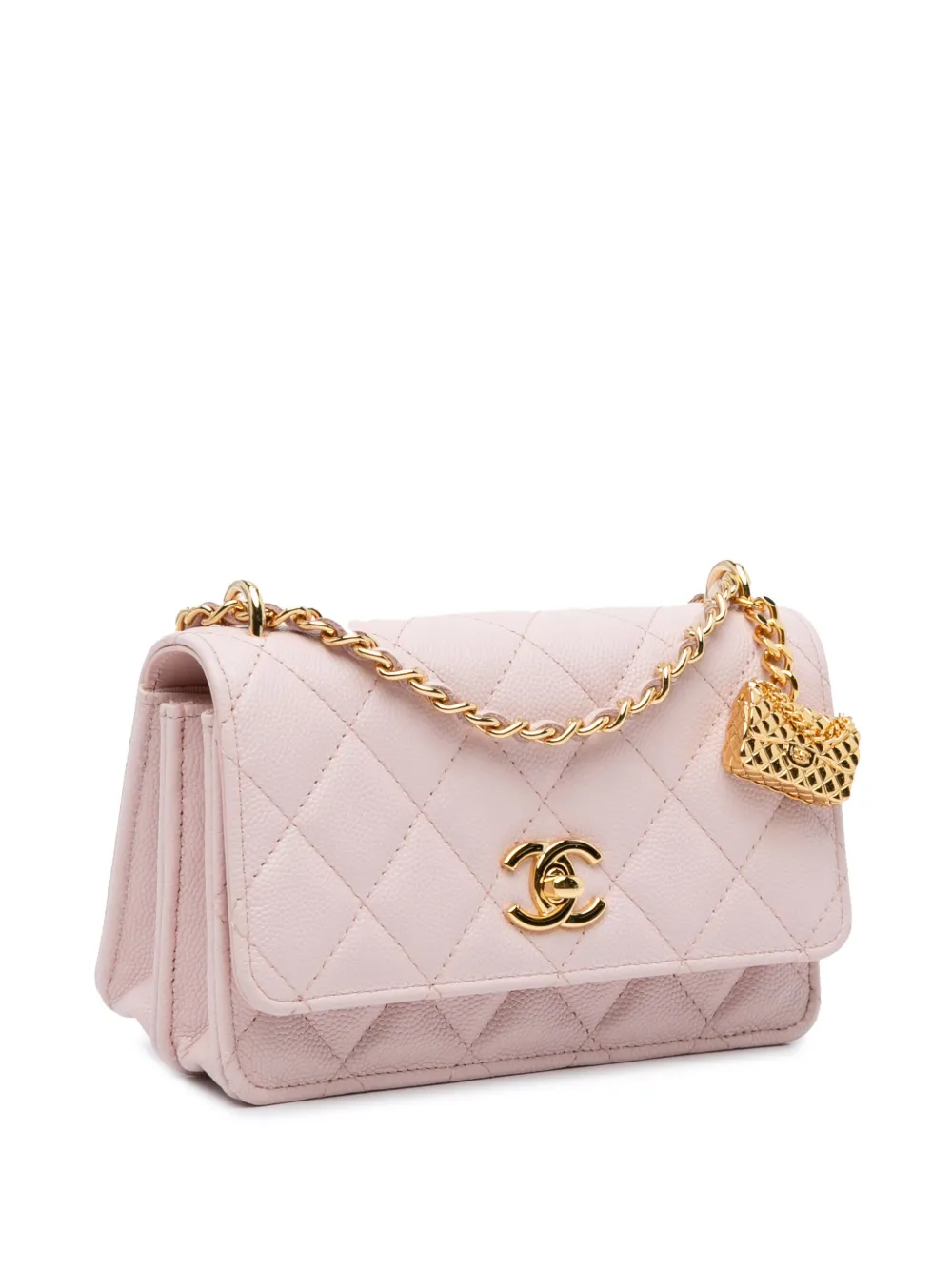 CHANEL Pre Owned 2021 2024 Caviar Flap Charm Wallet On Chain Crossbody Bag Pink FARFETCH CA