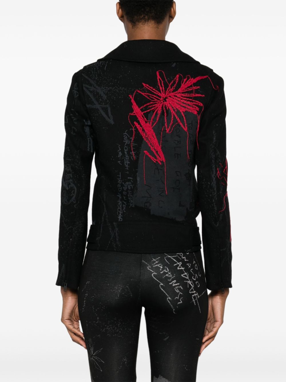 Shop Yohji Yamamoto Printed Biker Jacket In Black