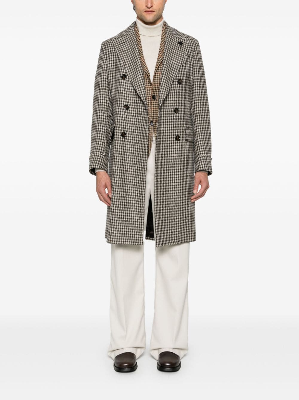 Shop Lardini Houndstooth-pattern Coat In Nude