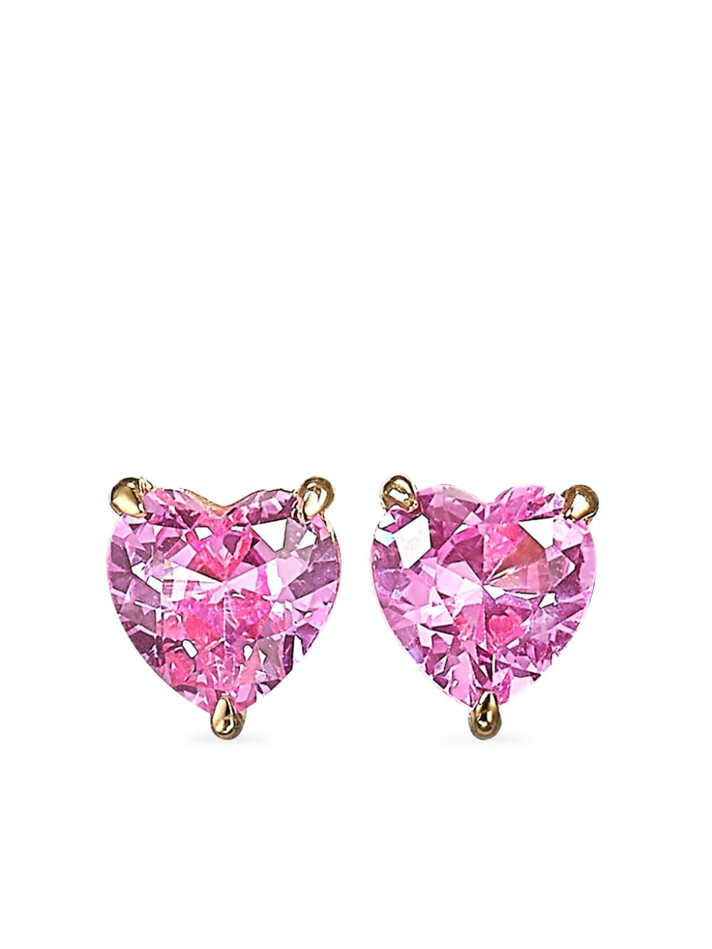 9kt yellow gold pink sapphire heart stud earrings