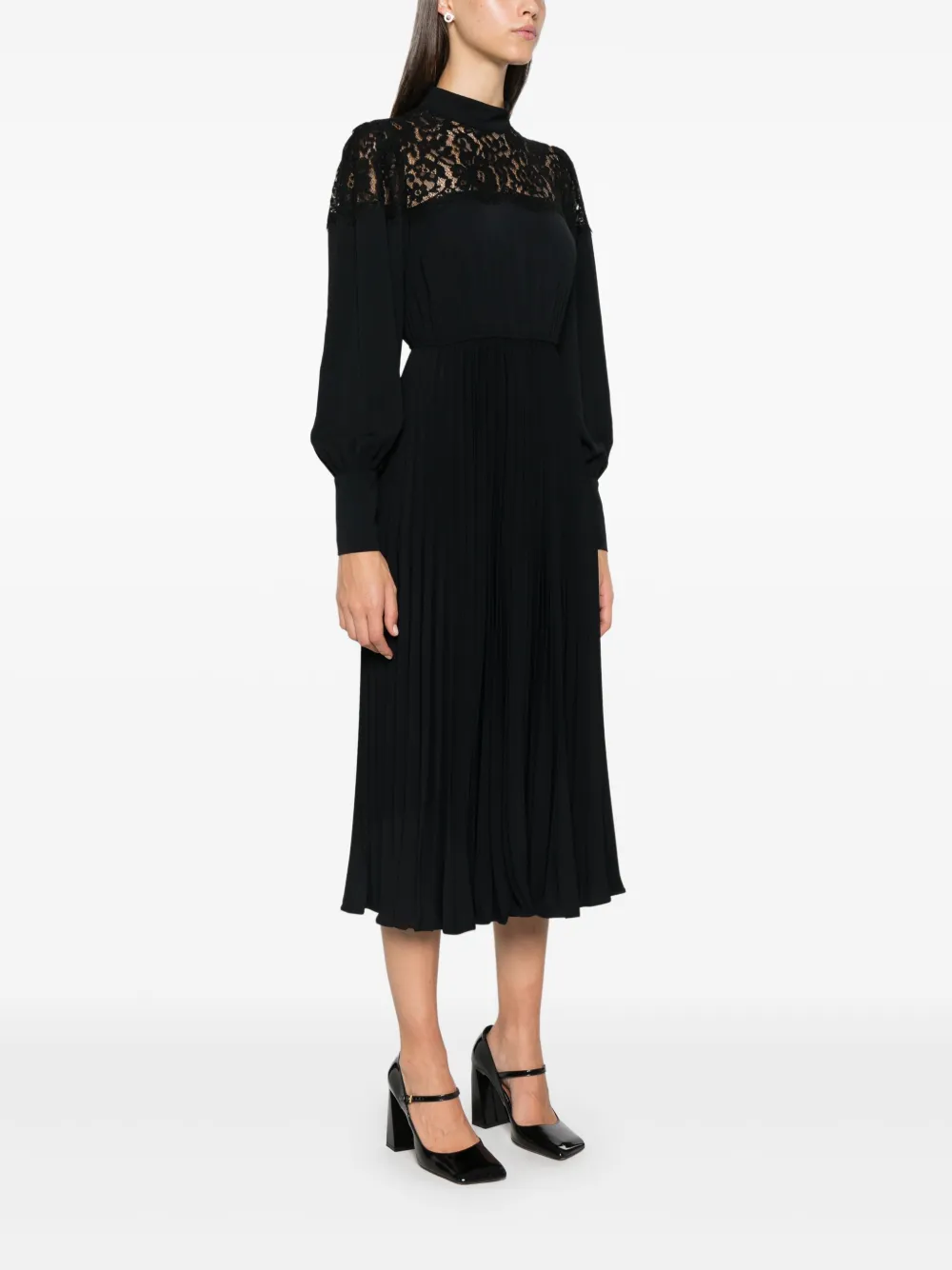 NISSA FLORAL-LACE DETAIL MIDI DRESS