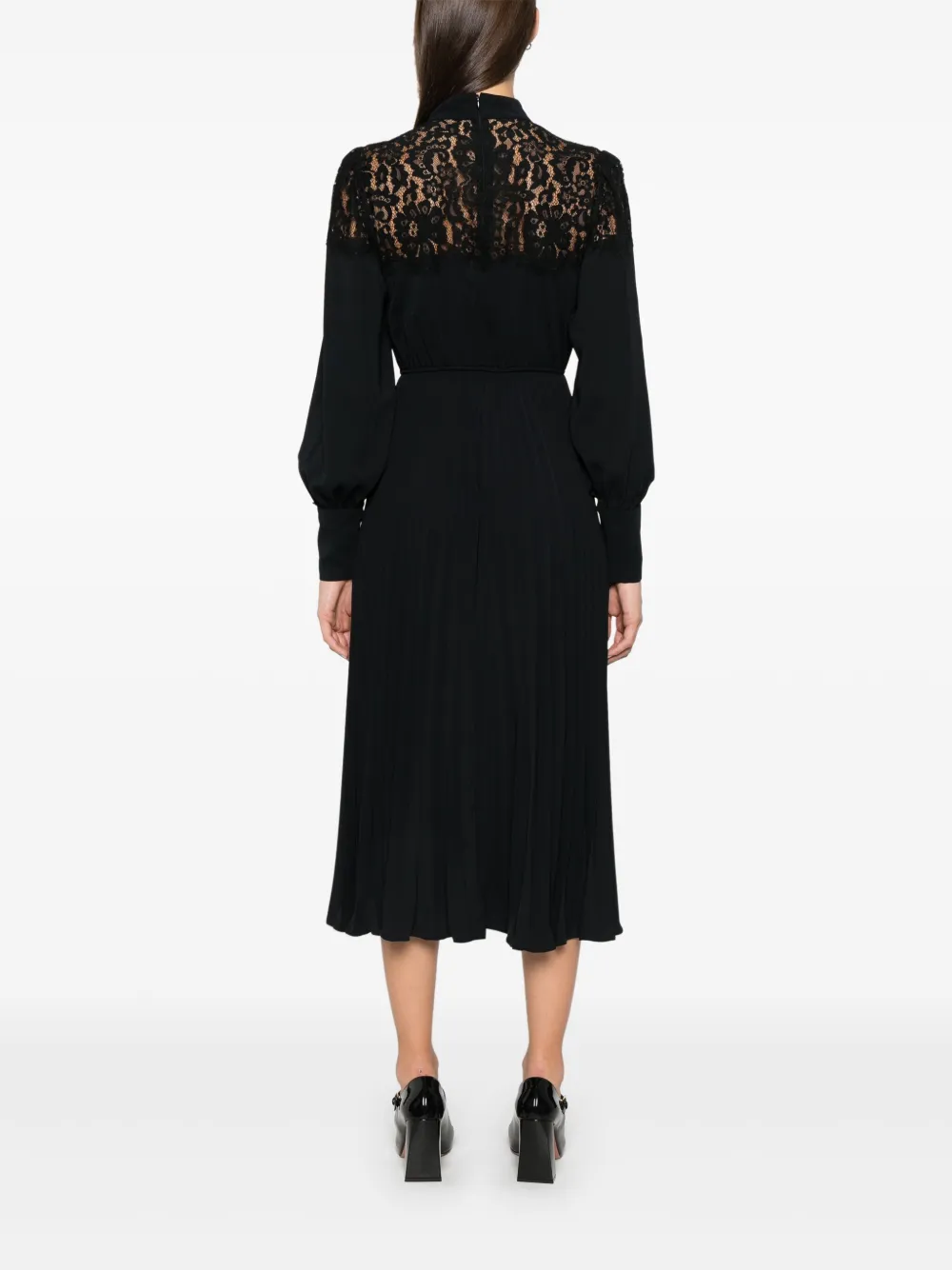 NISSA FLORAL-LACE DETAIL MIDI DRESS