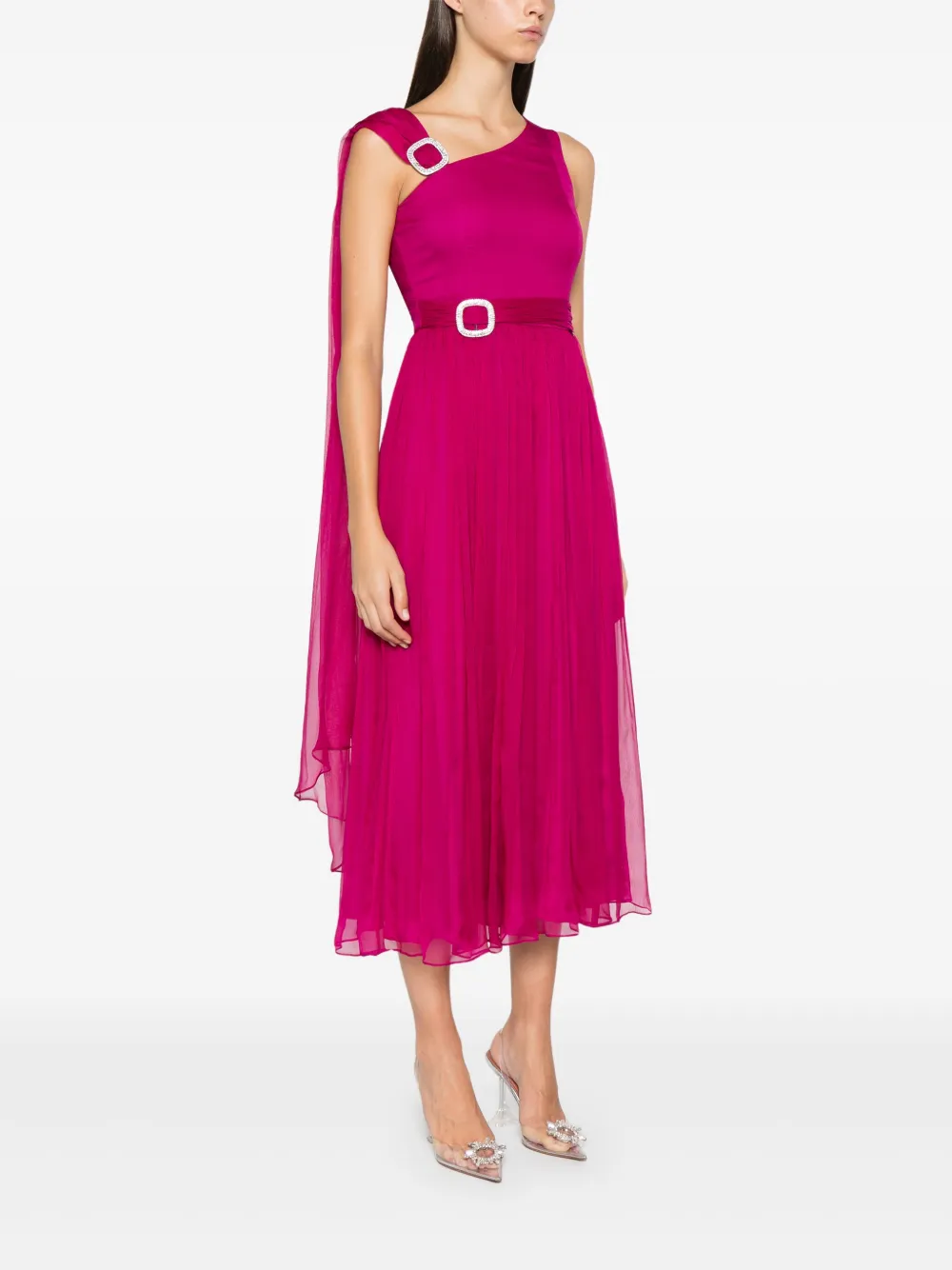 Pleated-Skirt Silk Maxi Dress