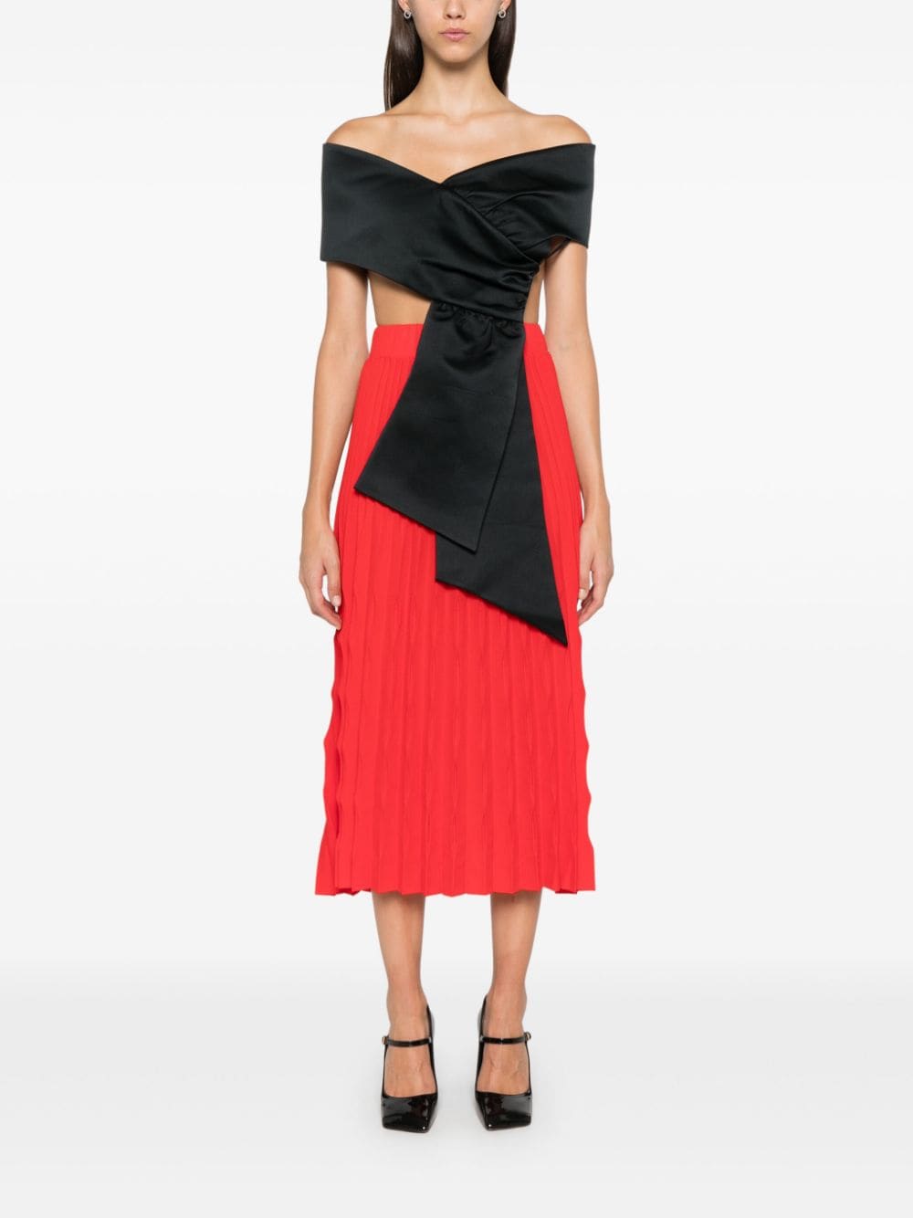 Shop Nissa High-waisted Pleated Midi Skirt In Red