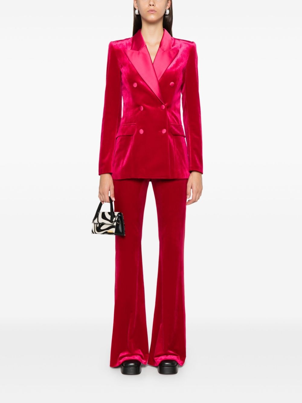 Shop Nissa Flared Velvet Trousers In Pink