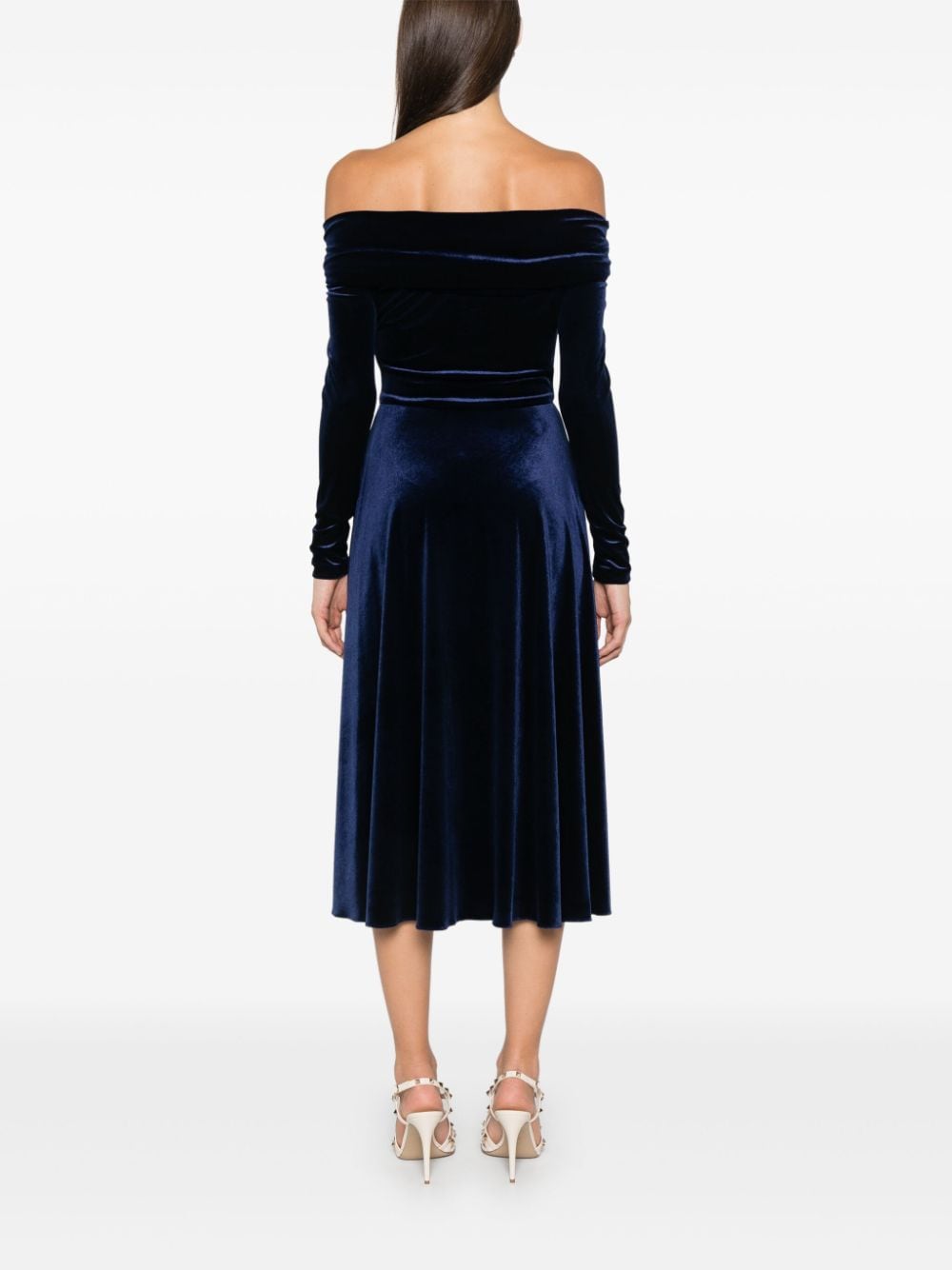 Shop Nissa Off-shoulder Midi Dress In Blue