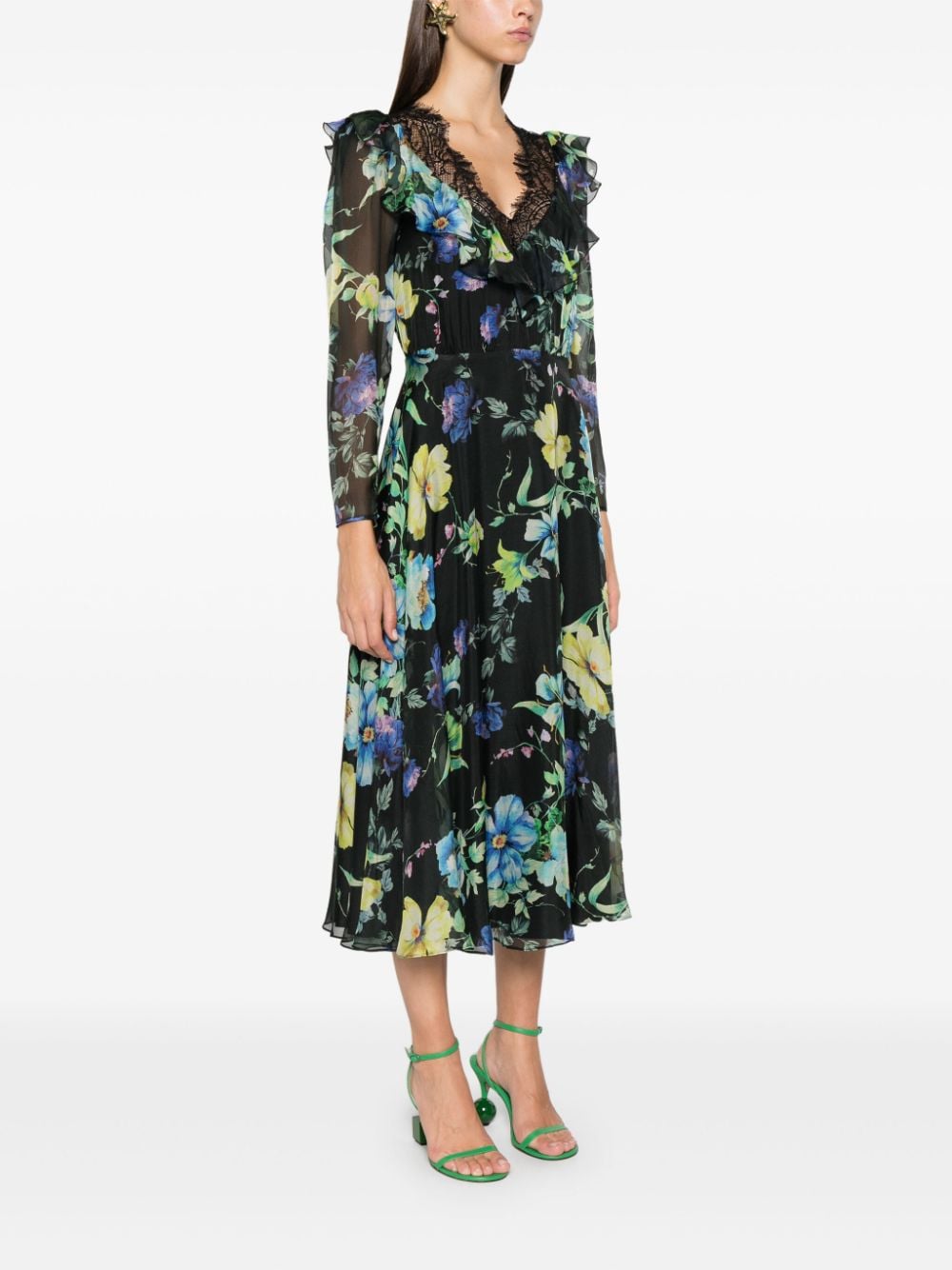 Shop Nissa Floral-print Midi Dress In Black