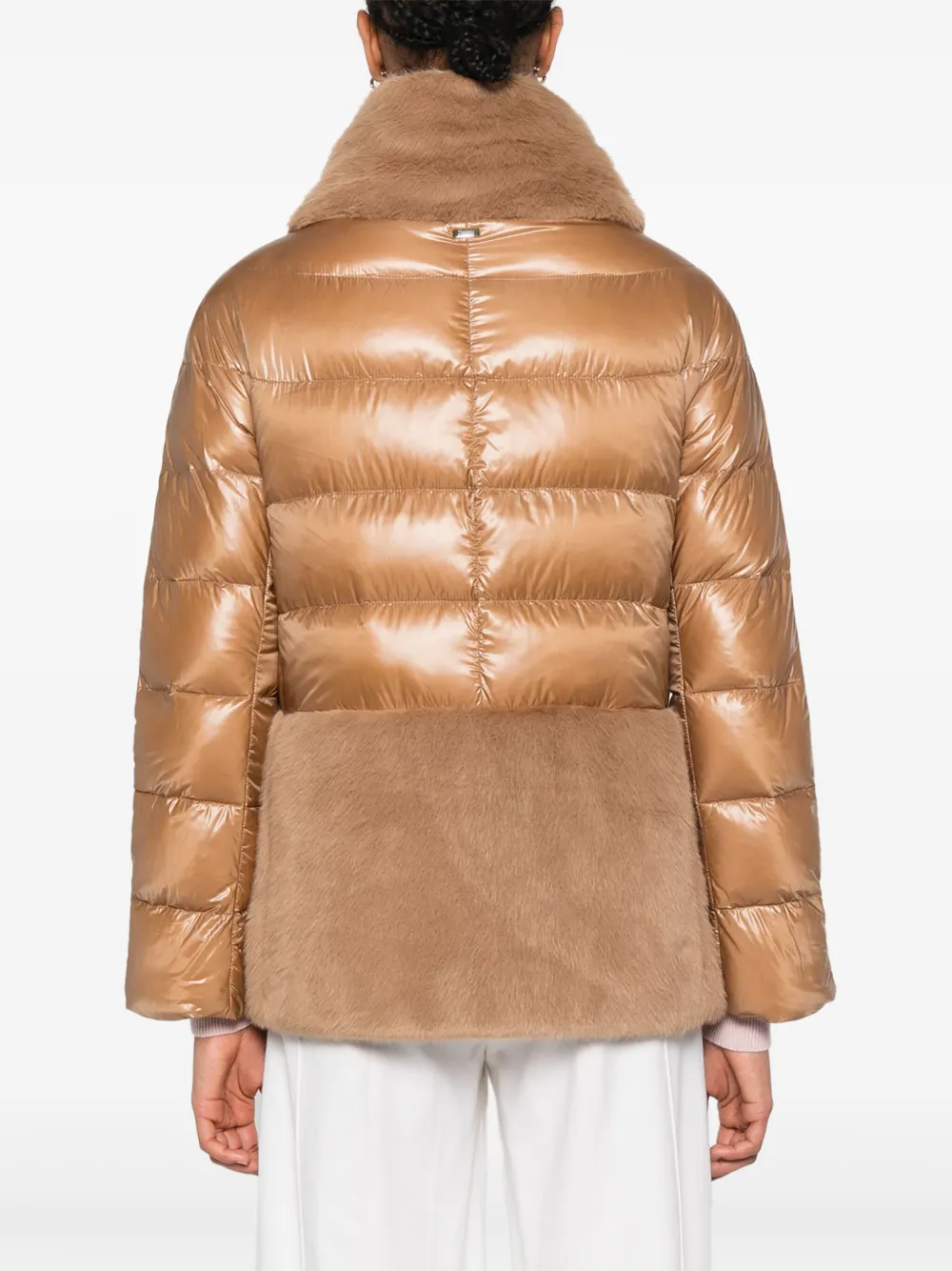 Herno Faux-fur Panel Jacket In Brown