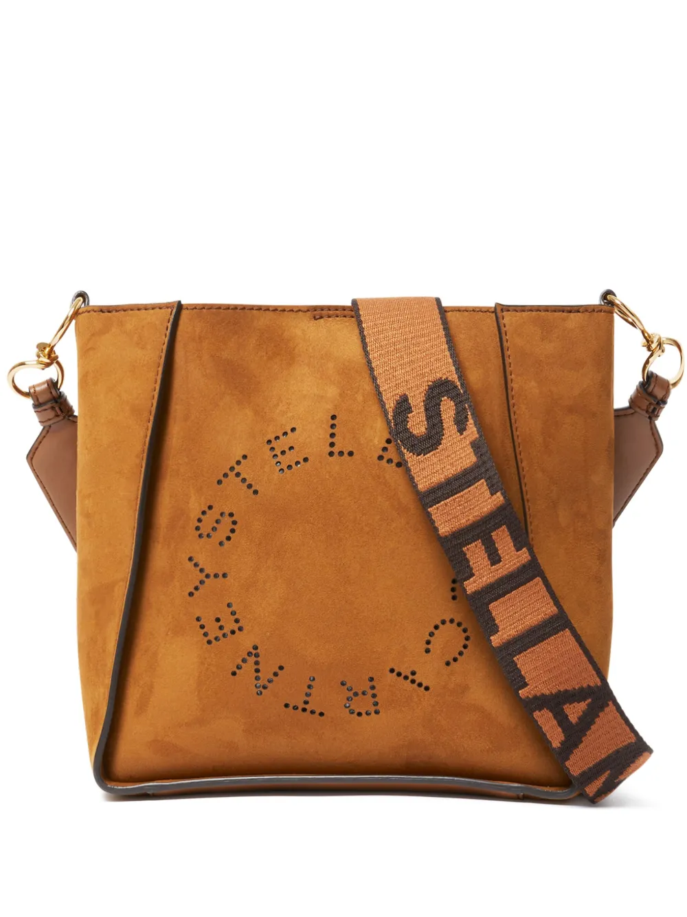 Stella Mccartney Perforated Logo Square Crossbody Bag In Brown