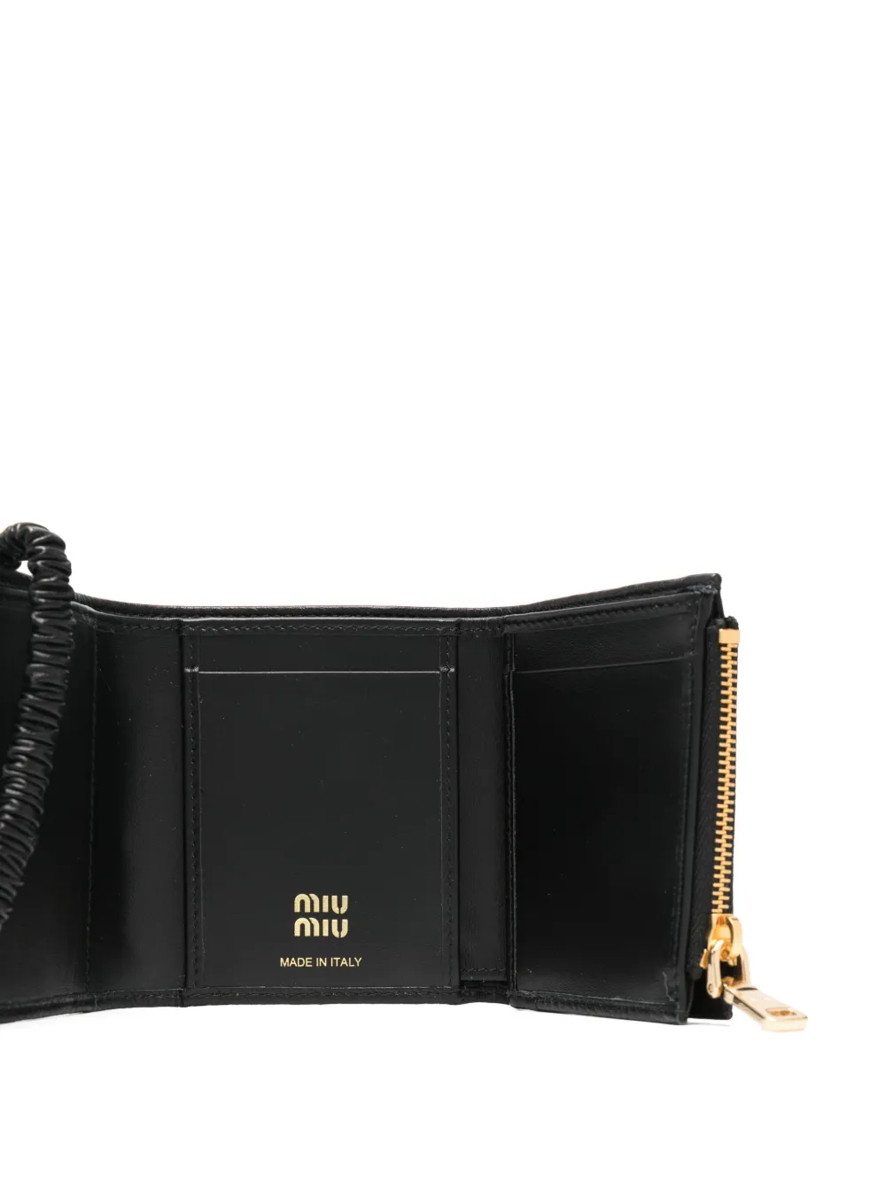 Miu Miu Small Tri-fold Leather Wallet In Black